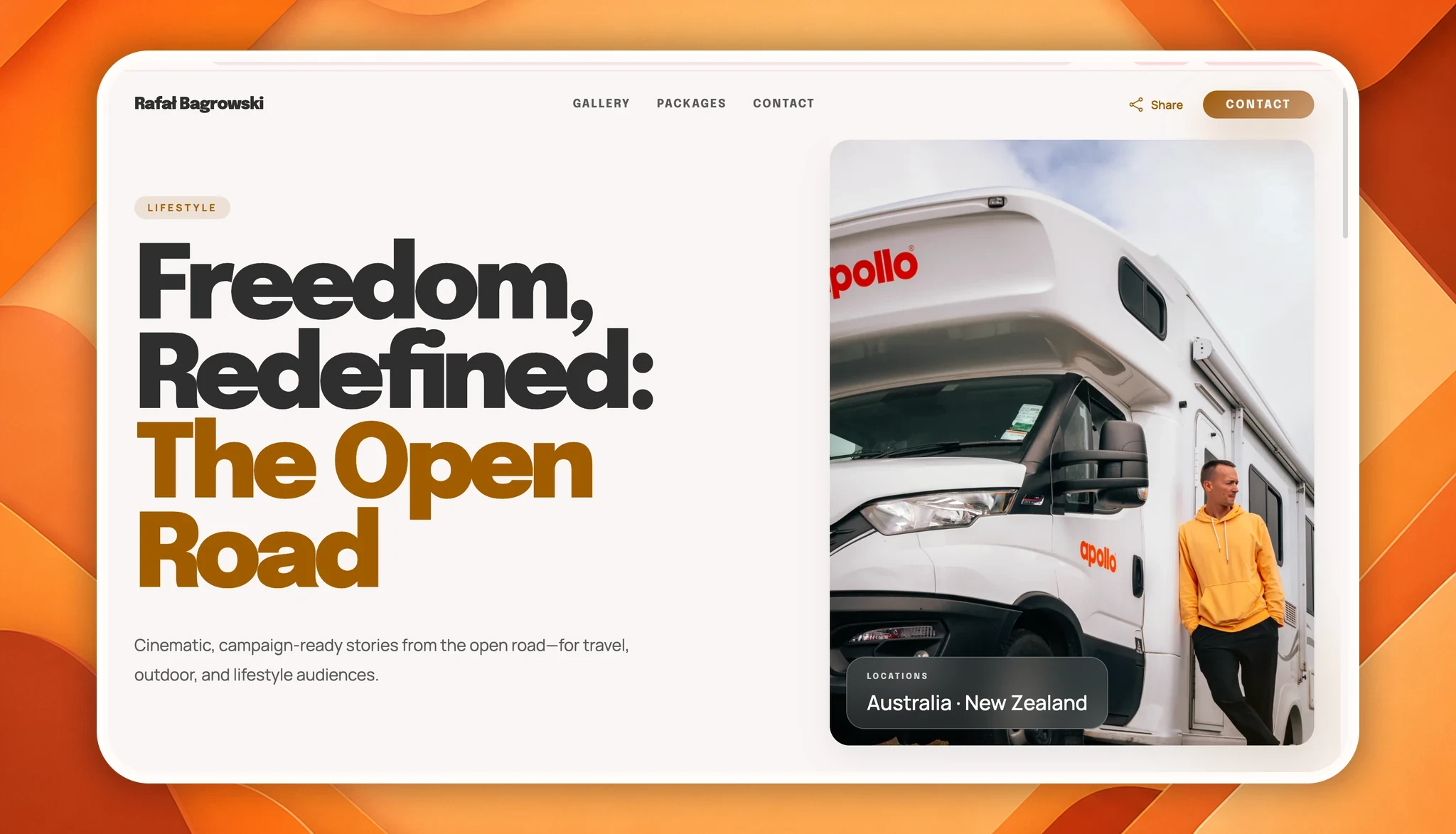 Pixsprint creator media kit website framed by an apricot geometric backdrop